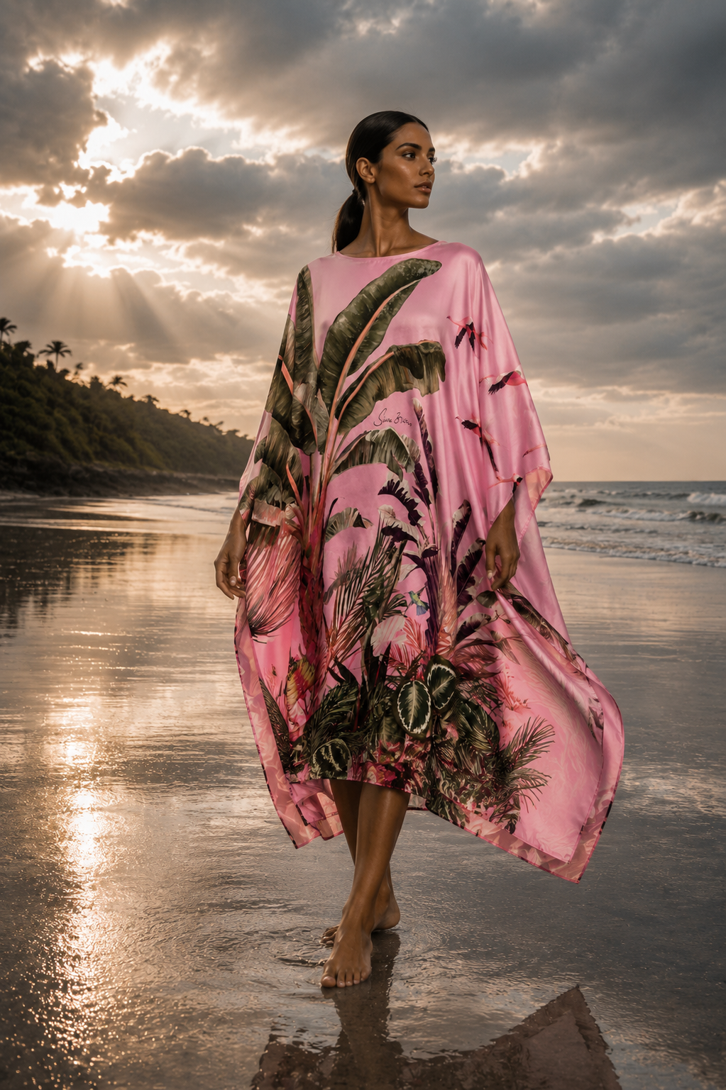 FLAMINGOS SILK TUNIC - LIGHT ROSE