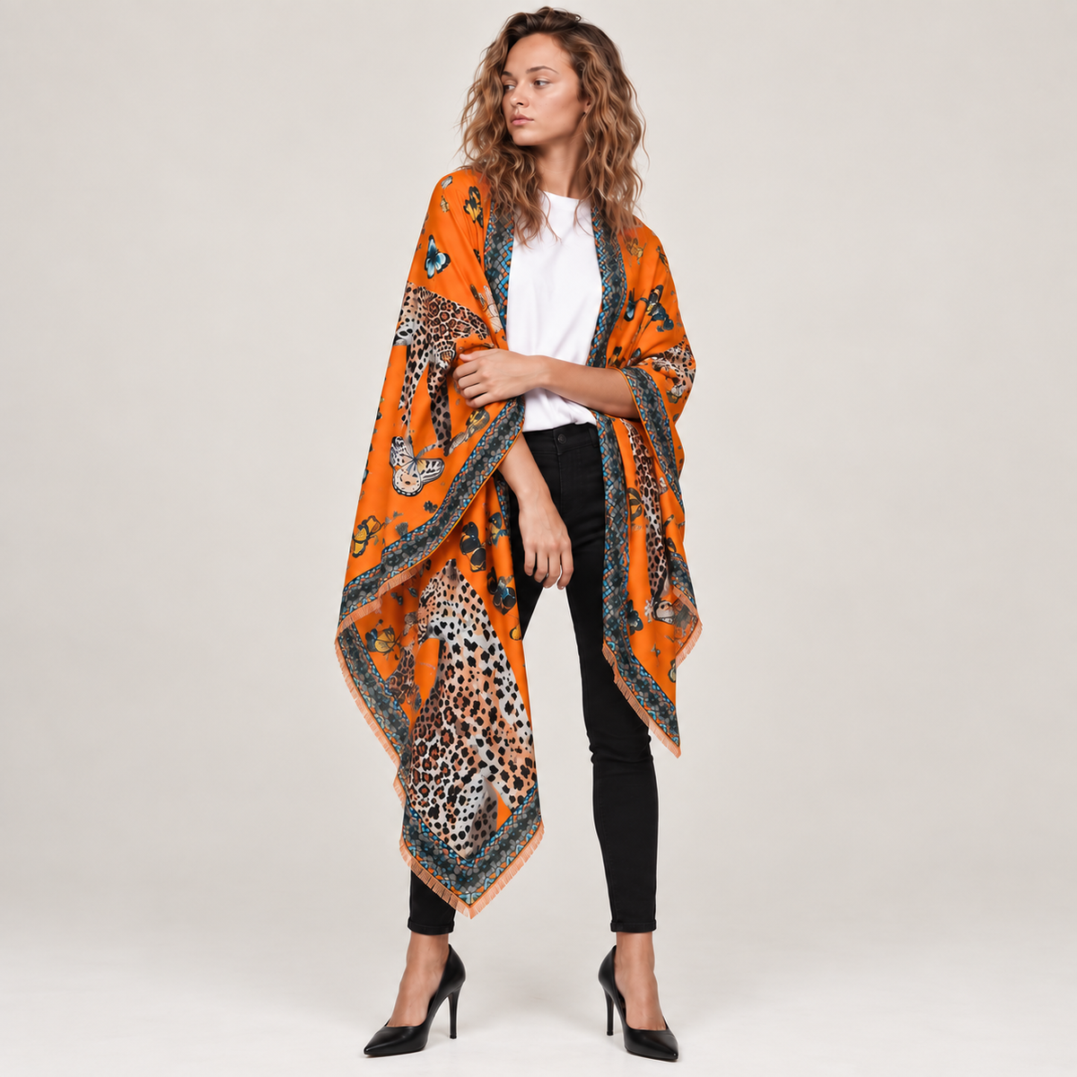 LEO & BUTTERFLY CASHMERE SCARF - JELLO