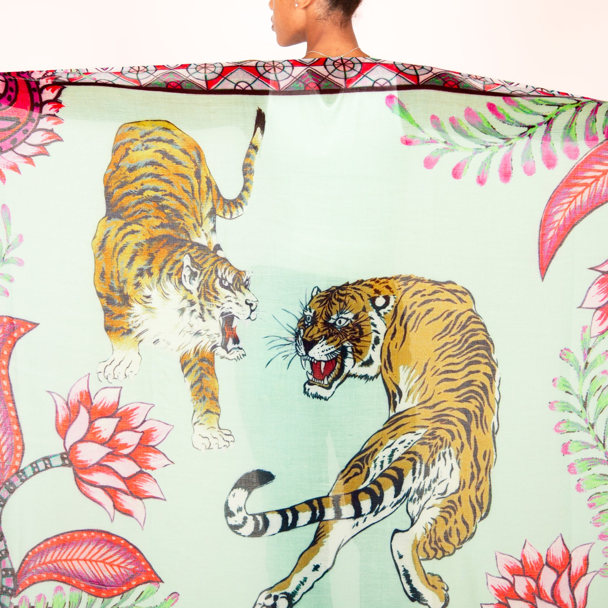 TIGER & JUNGLE CASHMERE SCARF LARGE - MINT