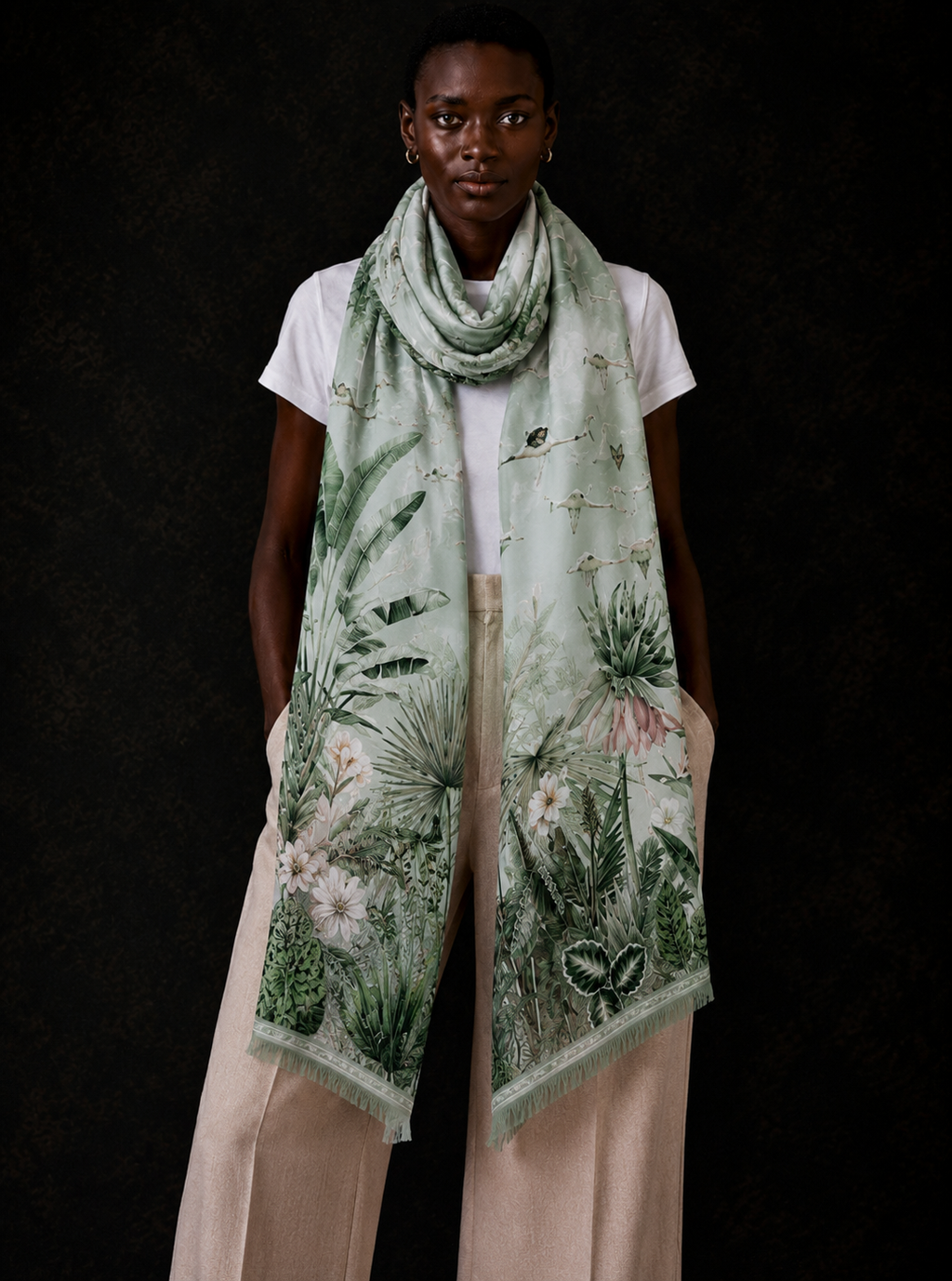 FLAMINGO CASHMERE SCARF - GREEN