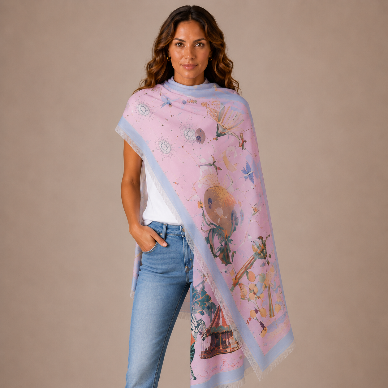 AURORA CASHMERE SCARF - LIGHT ROSE