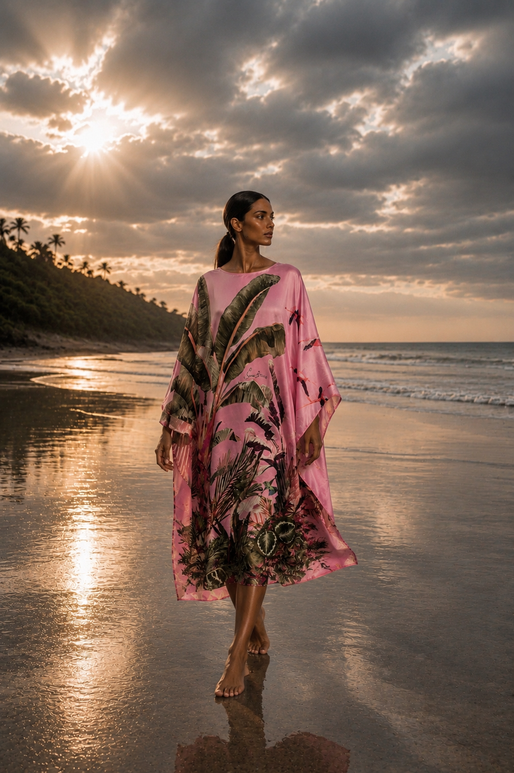 FLAMINGOS SILK TUNIC - LIGHT ROSE