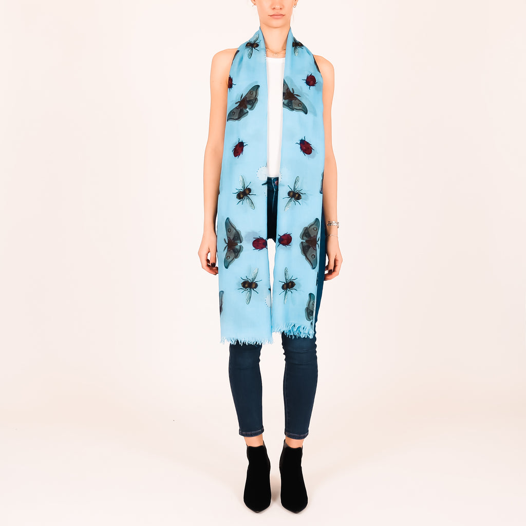 BUTTERFLY DANCE CASHMERE SCARF - WATER BLUE
