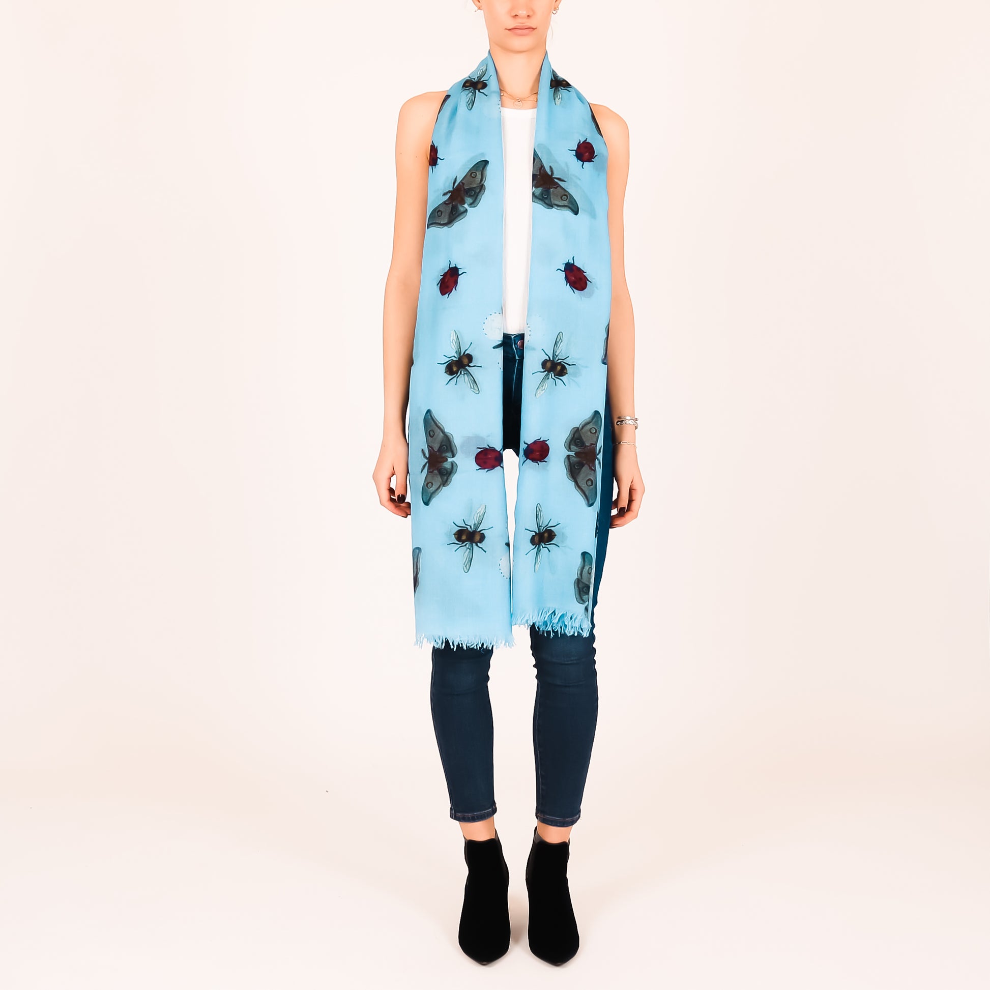 BUTTERFLY DANCE CASHMERE SCARF - WATER BLUE