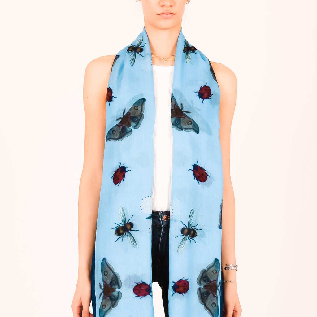 BUTTERFLY DANCE CASHMERE SCARF - WATER BLUE