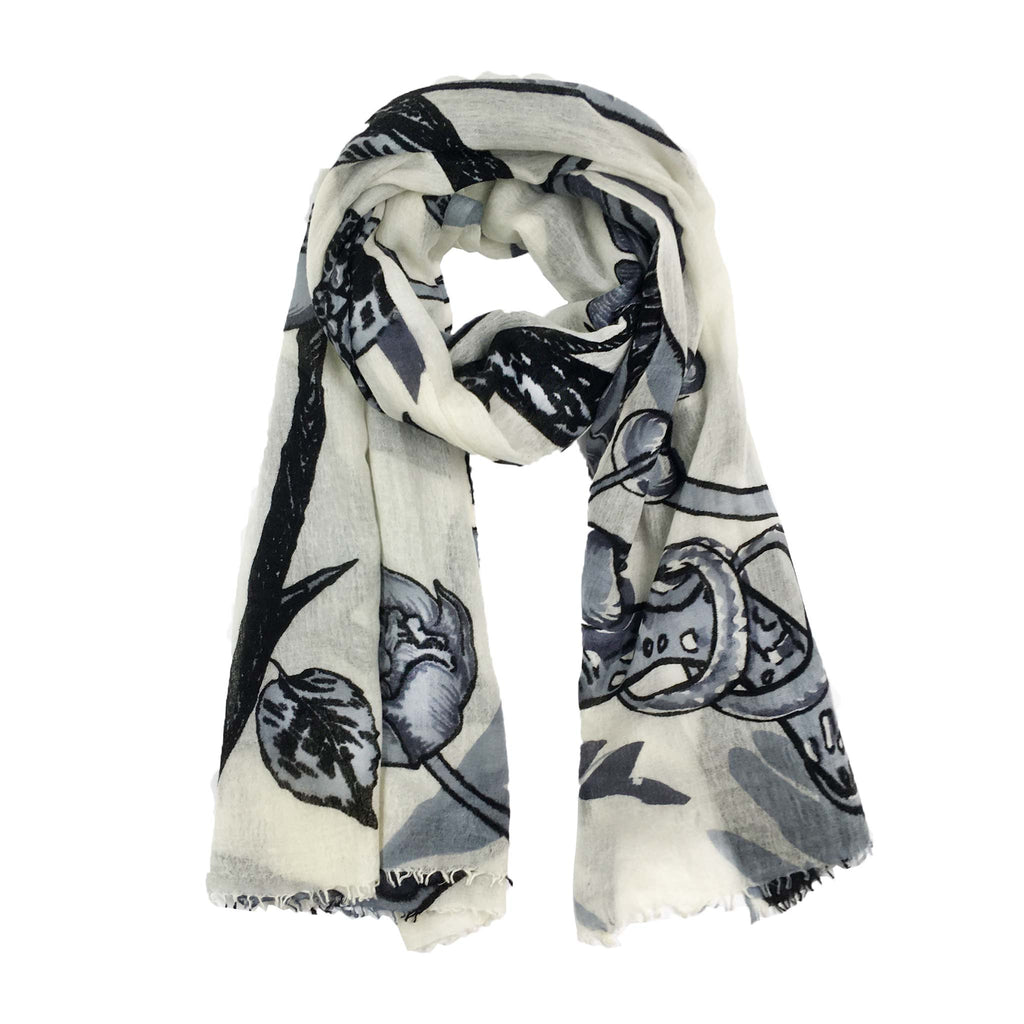 BOTANICAL FELTED CASHMERE  SCARF - WHITE