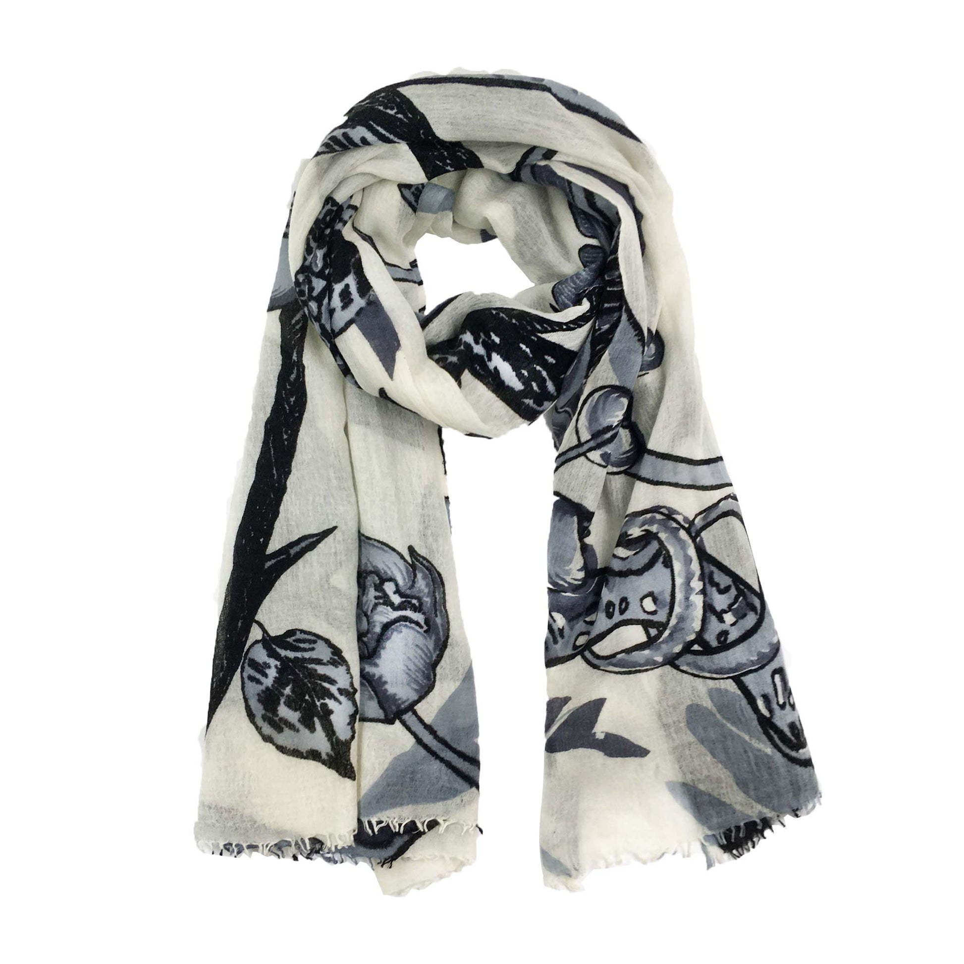 BOTANICAL FELTED CASHMERE  SCARF - WHITE