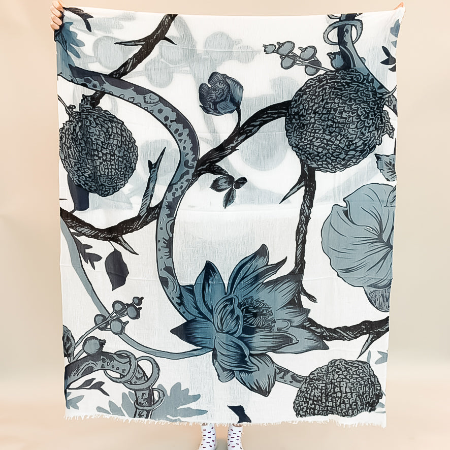 BOTANICAL FELTED CASHMERE  SCARF - WHITE