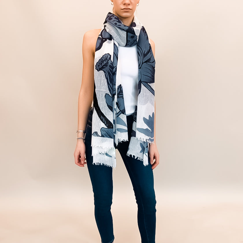 BOTANICAL FELTED CASHMERE  SCARF - WHITE