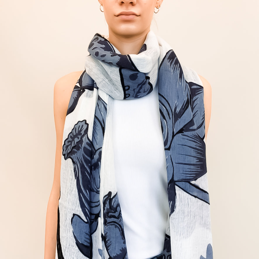 BOTANICAL FELTED CASHMERE  SCARF - WHITE