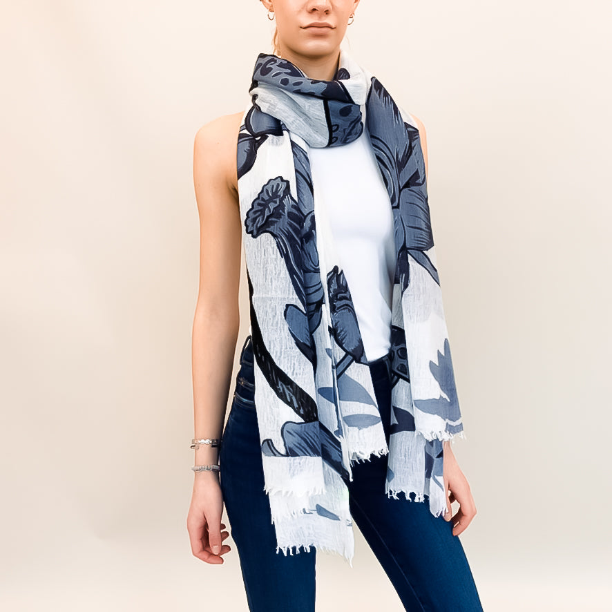 BOTANICAL FELTED CASHMERE  SCARF - WHITE