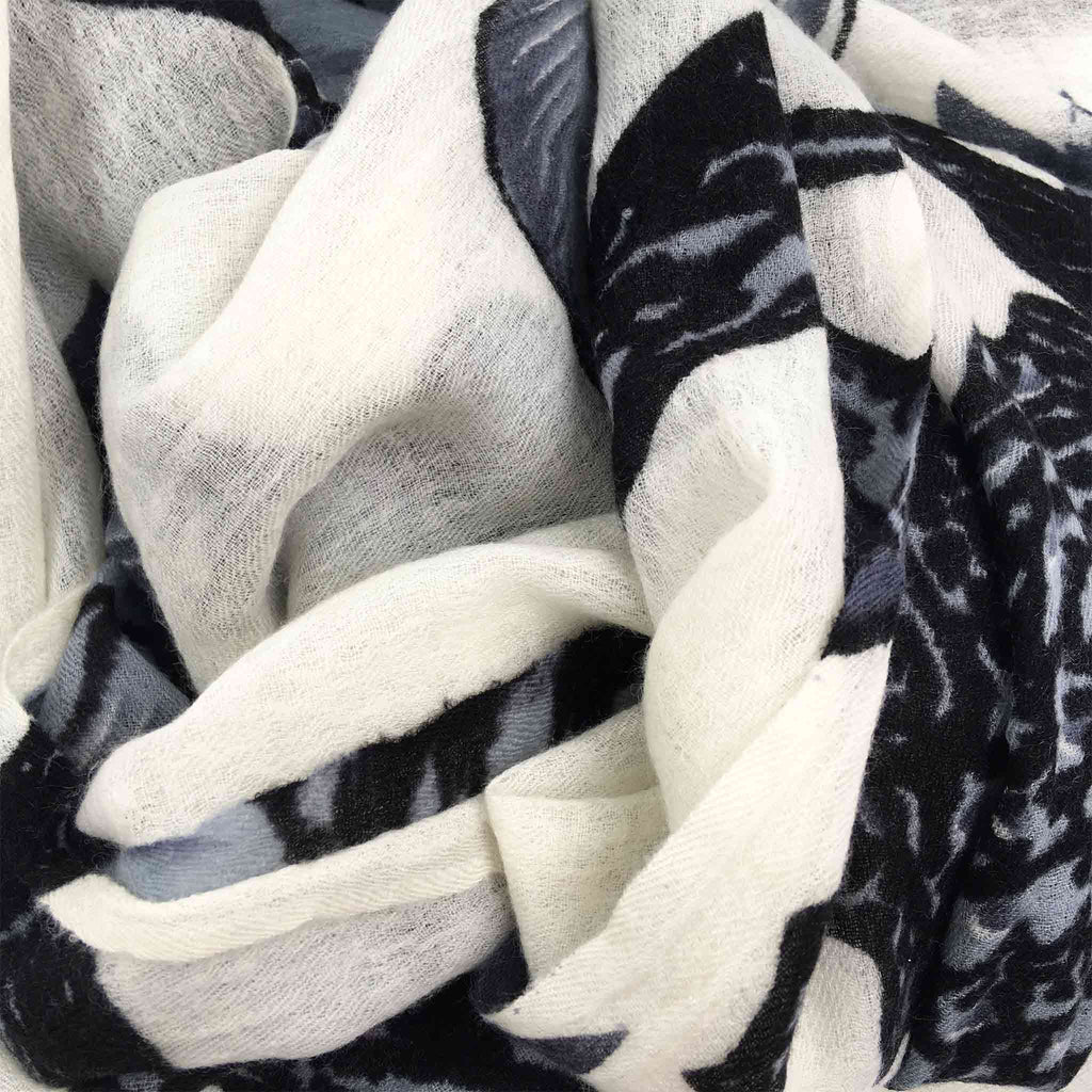 BOTANICAL FELTED CASHMERE  SCARF - WHITE