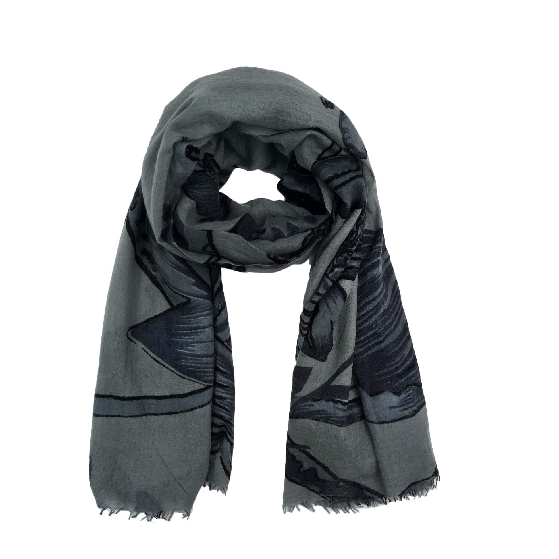 BOTANICAL FELTED CASHMERE  SCARF - GREY