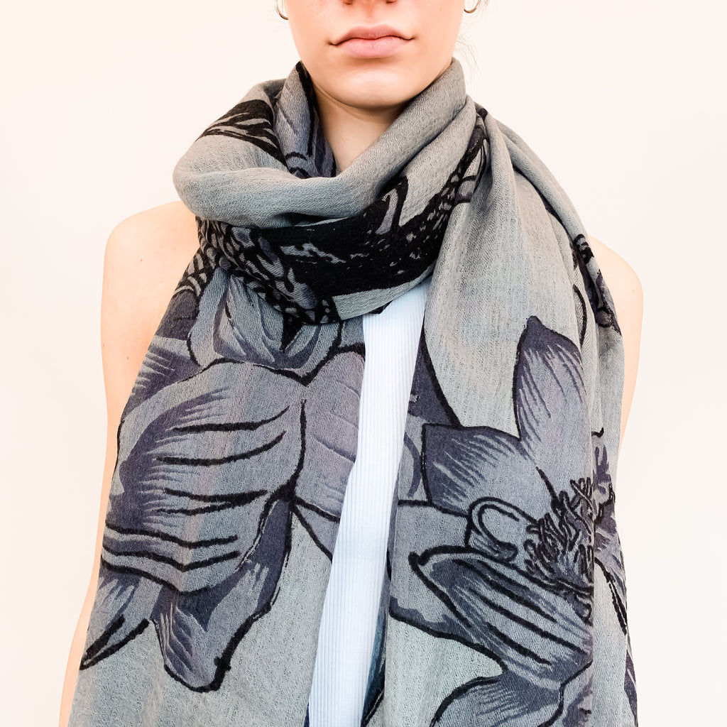 BOTANICAL FELTED CASHMERE  SCARF - GREY