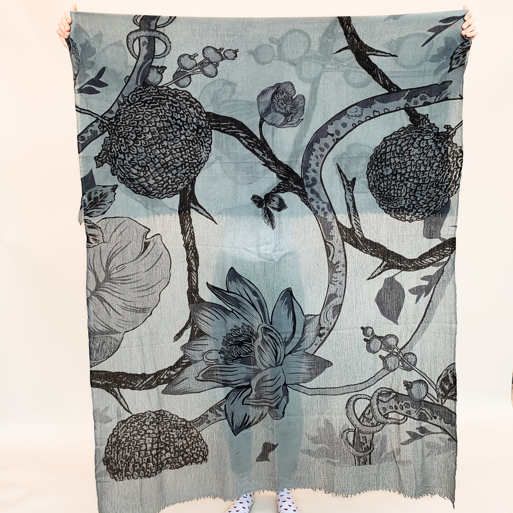 BOTANICAL FELTED CASHMERE  SCARF - GREY