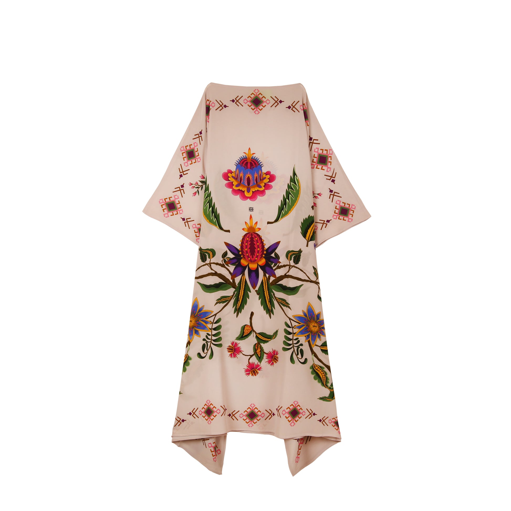 ETHNO FLORAL SILK TUNIC - TAUPE