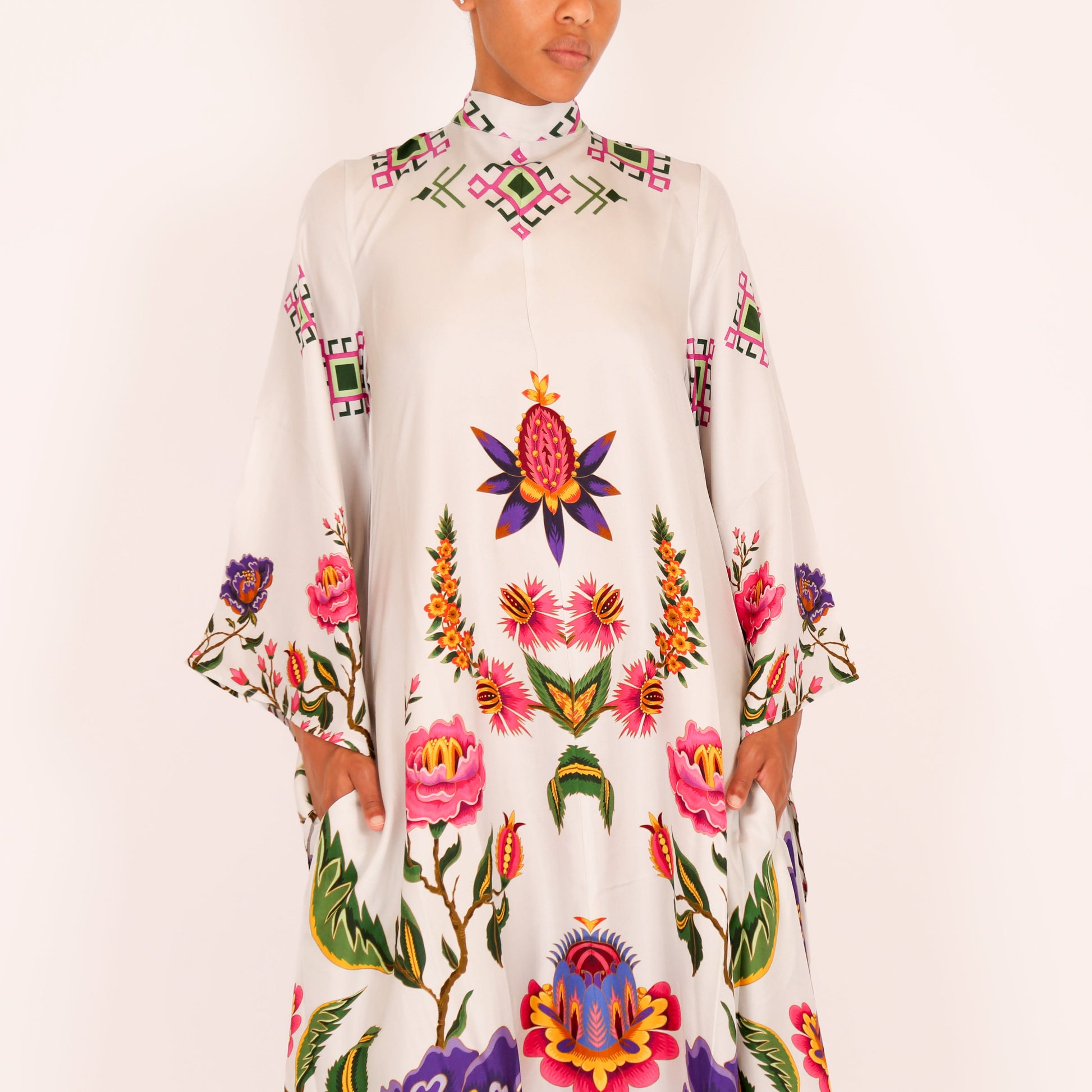 ETHNO FLORAL PRINCESS DRESS - mint