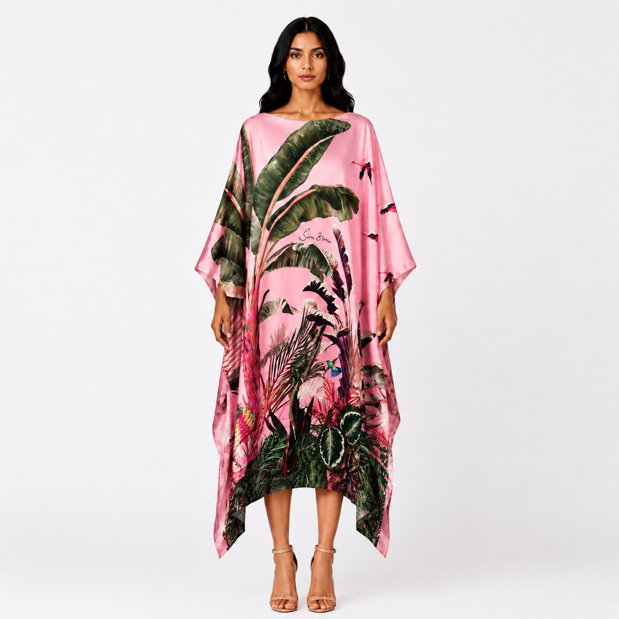 FLAMINGOS SILK TUNIC - LIGHT ROSE