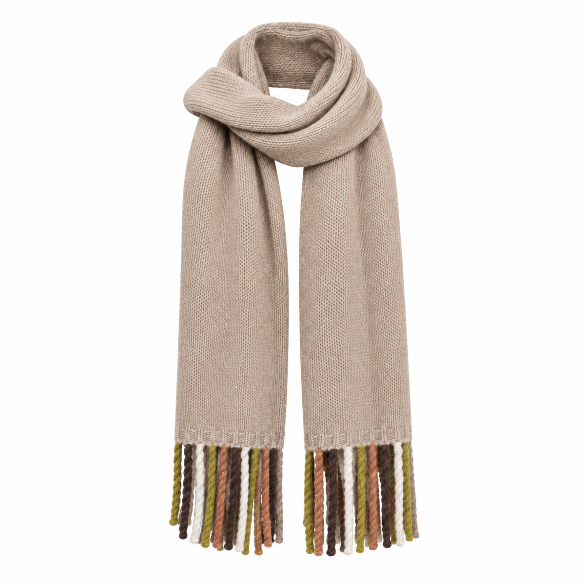 COLORFUL FRINGES SCARF - TOAST
