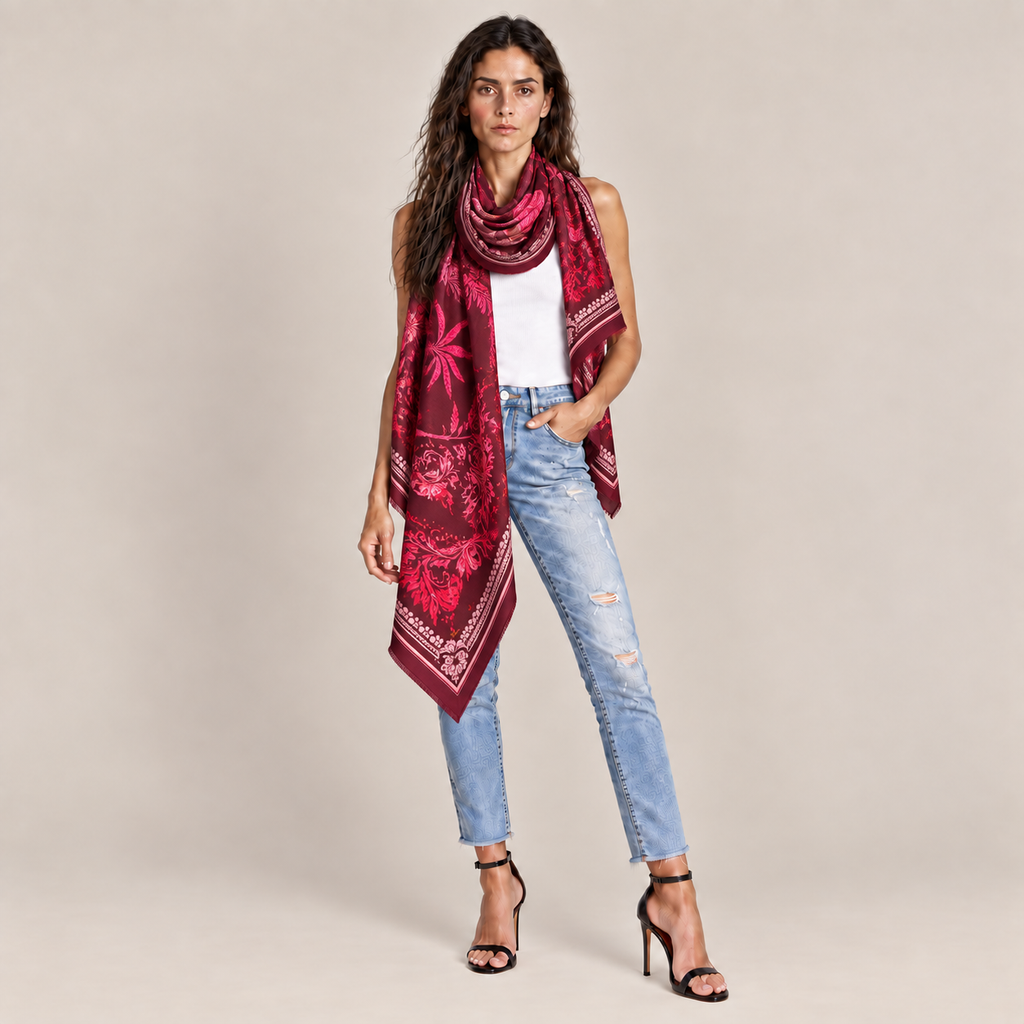 NOIRÉ CASHMERE SCARF - COULIS