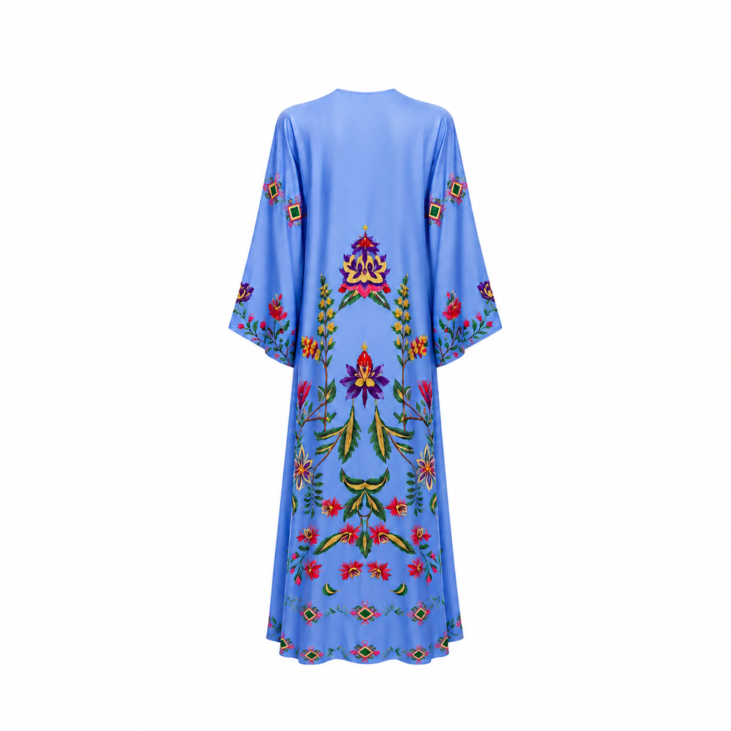 ETHNO FLORAL PRINCESS DRESS-BLUE