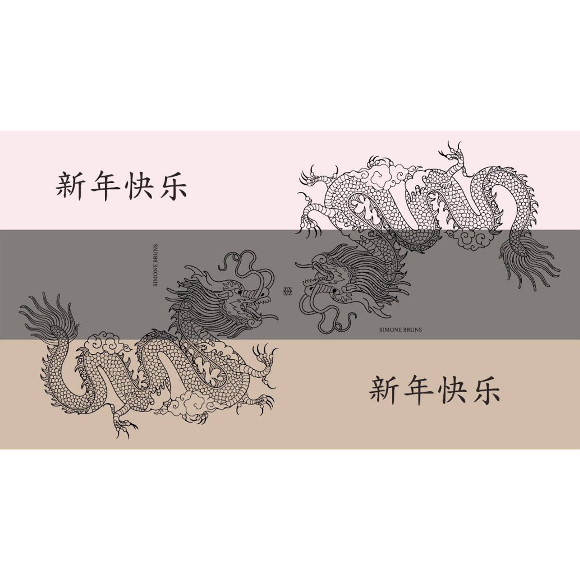 CHINESE DRAGON 3 COLOR FELTED SCARF - POWDER/GREY/BEIGE