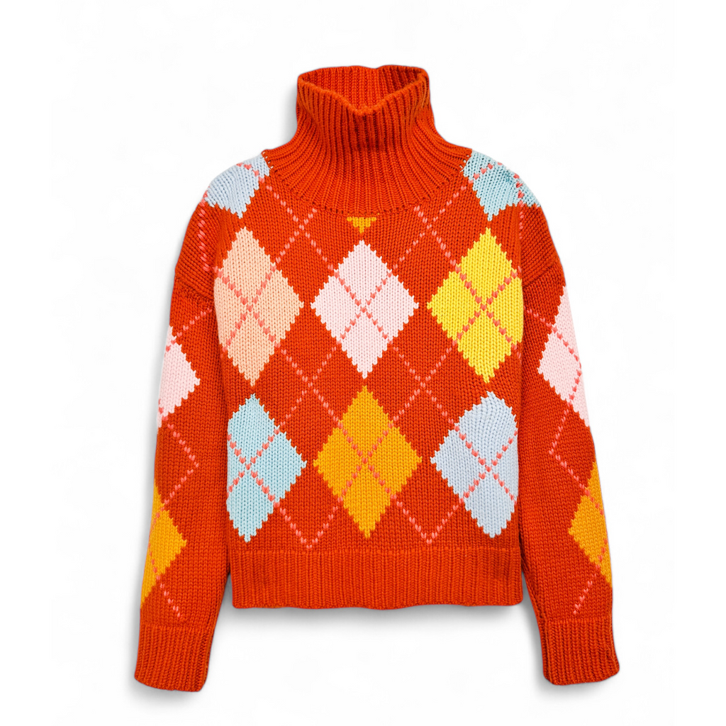 GABRIELLE EXTRA DIAMOND SWEATER - MARMALADA/POWDER