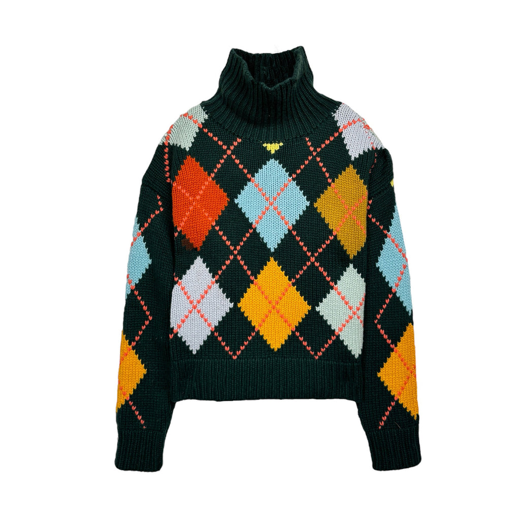 GABRIELLE EXTRA DIAMOND SWEATER - GREEN/LIGHT BLUE