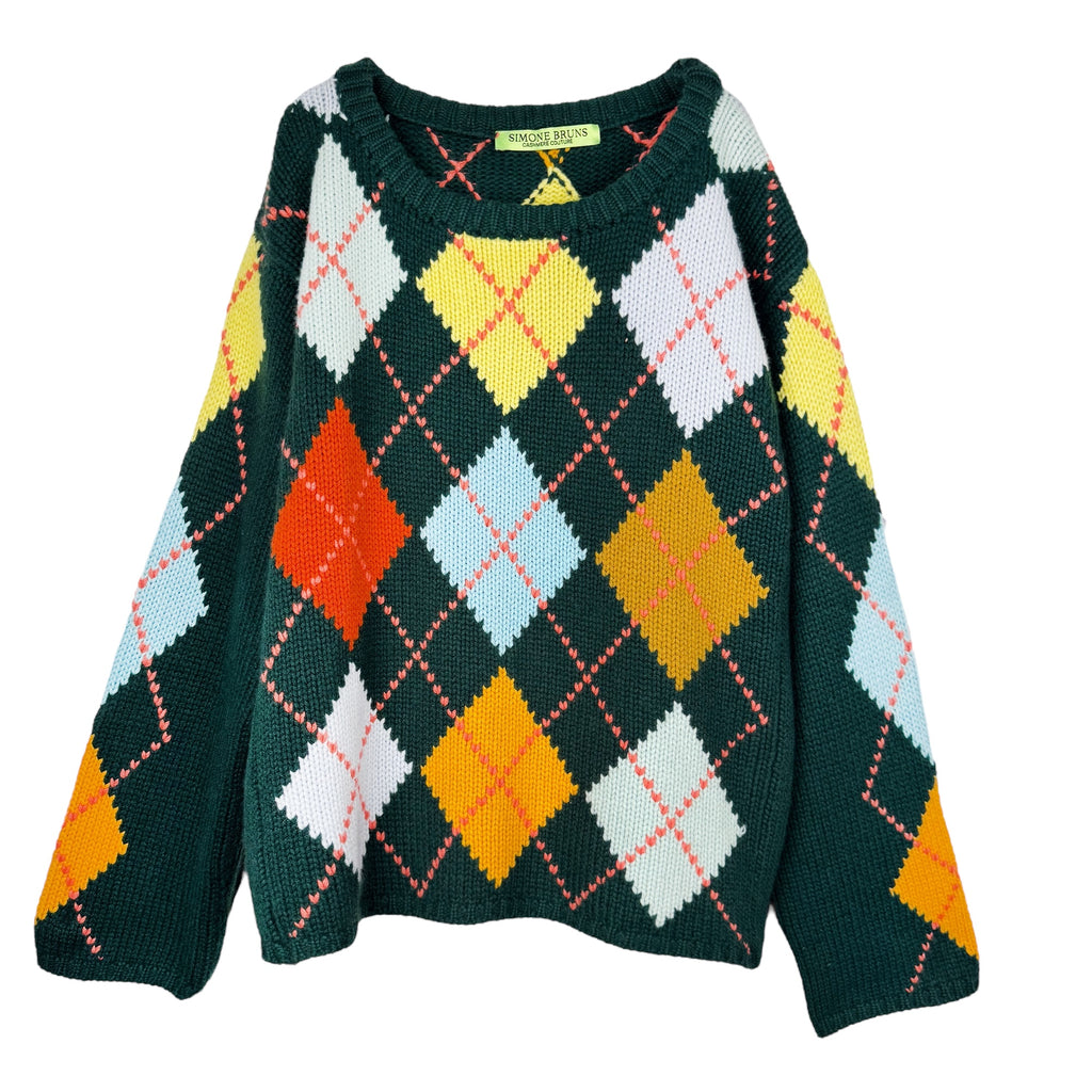 COOL ISCHGL EXTRA DIAMOND SWEATER - GREEN/LIGHT BLUE