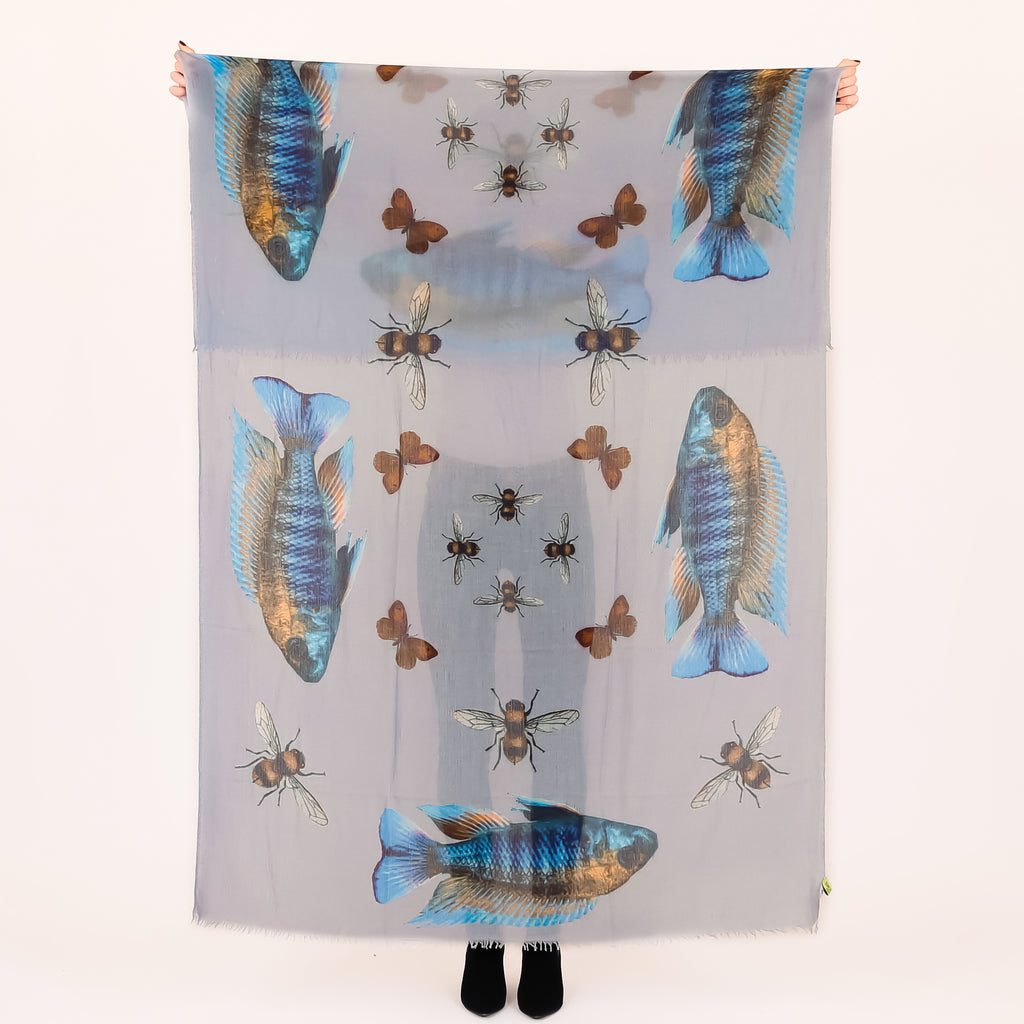 BUTTERFLY & FISH CASHMERE SCARF