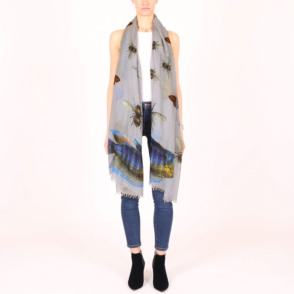 BUTTERFLY & FISH CASHMERE SCARF