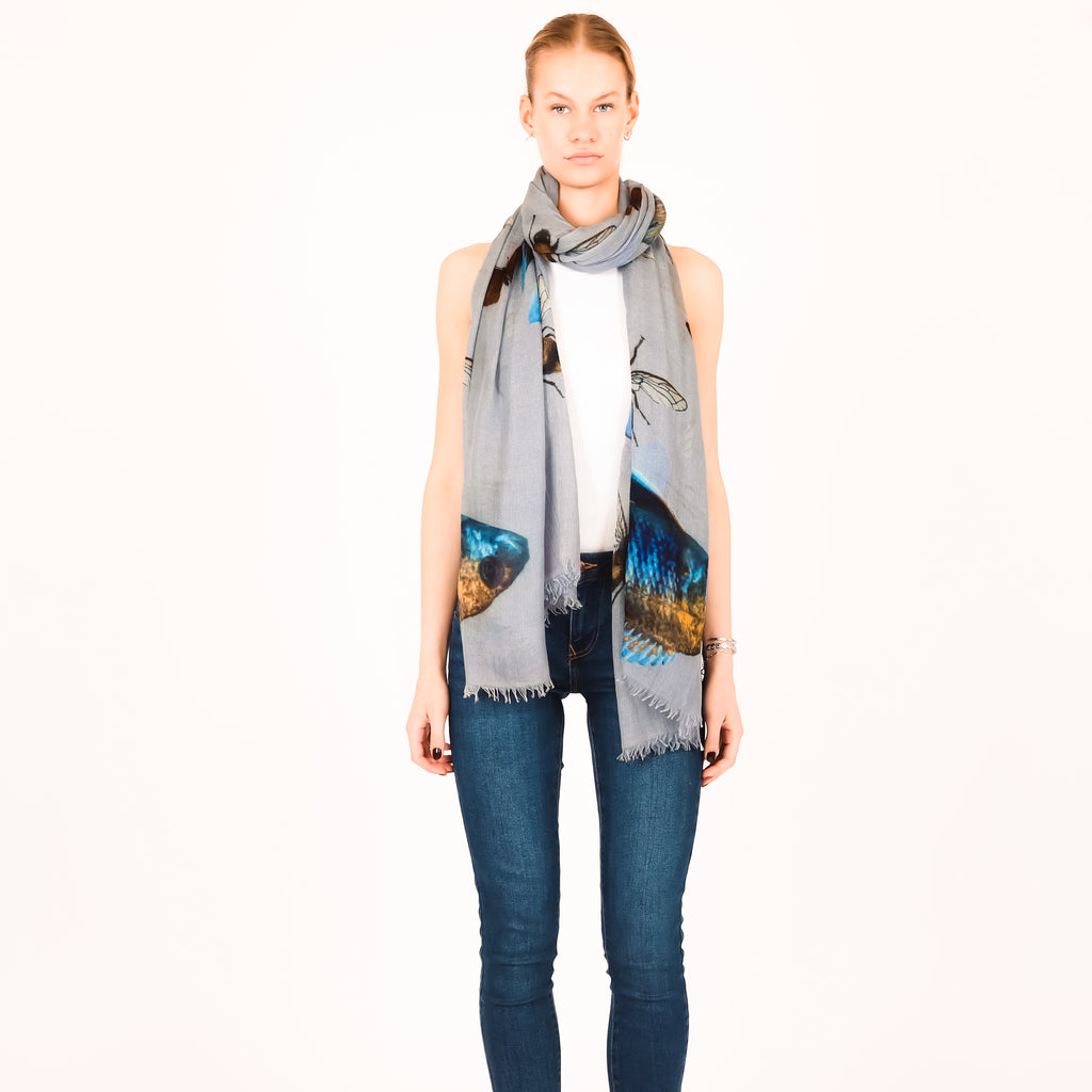 BUTTERFLY & FISH CASHMERE SCARF
