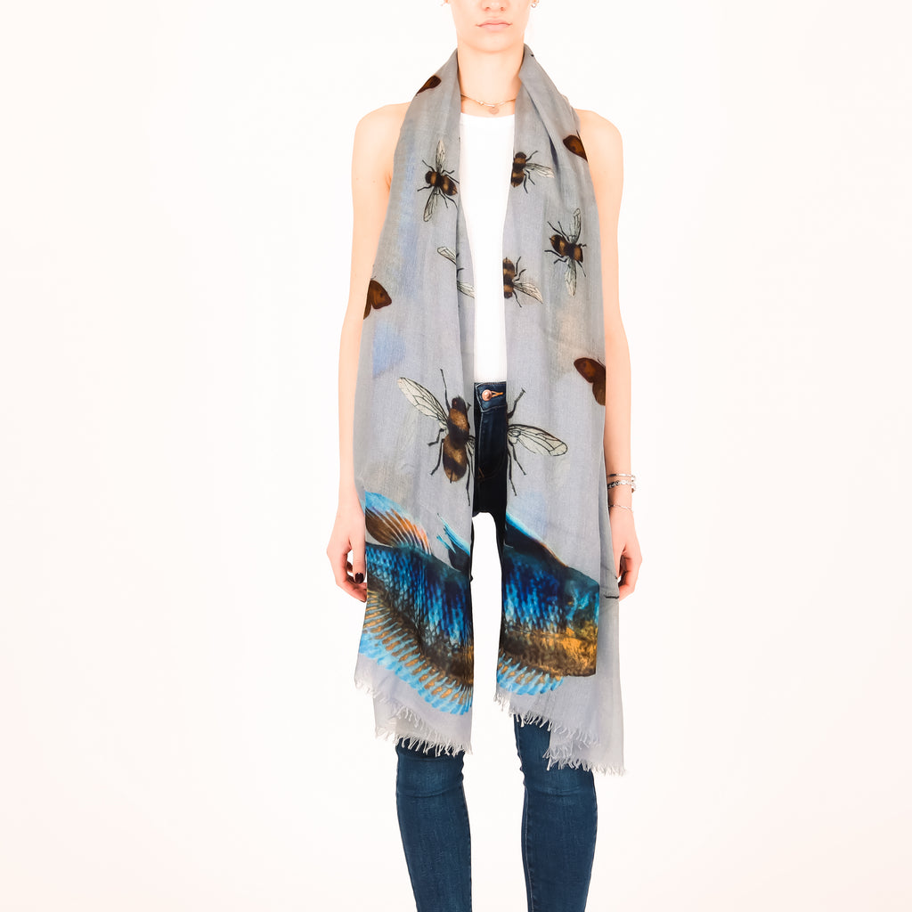 BUTTERFLY & FISH CASHMERE SCARF