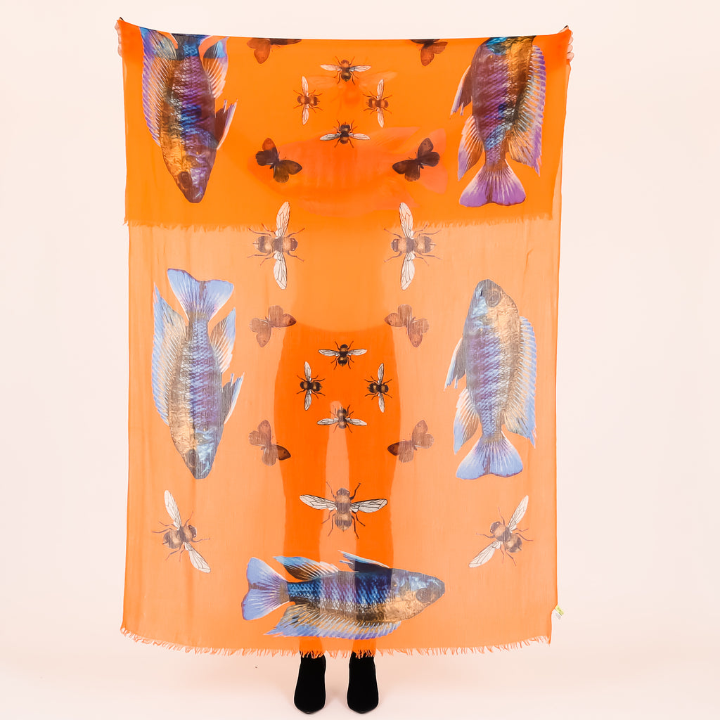 BUTTERFLY & FISH CASHMERE SCARF