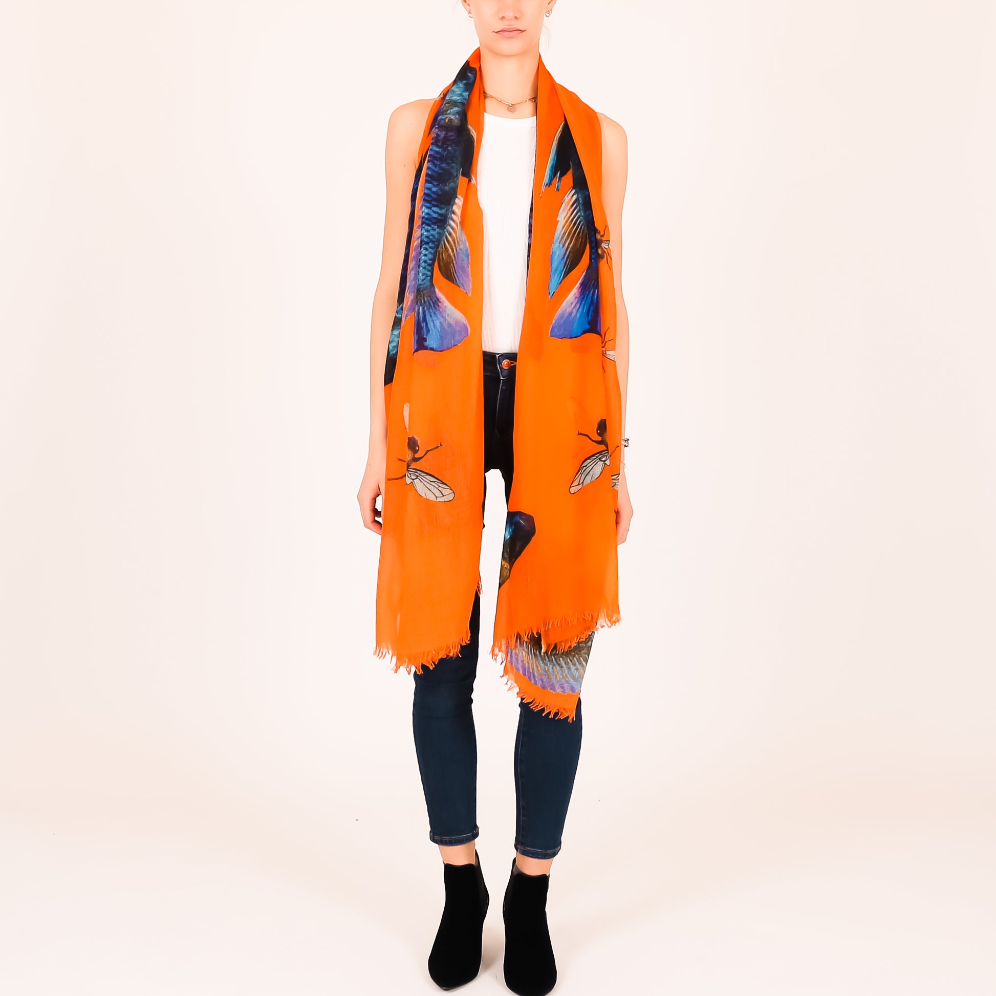 BUTTERFLY & FISH CASHMERE SCARF