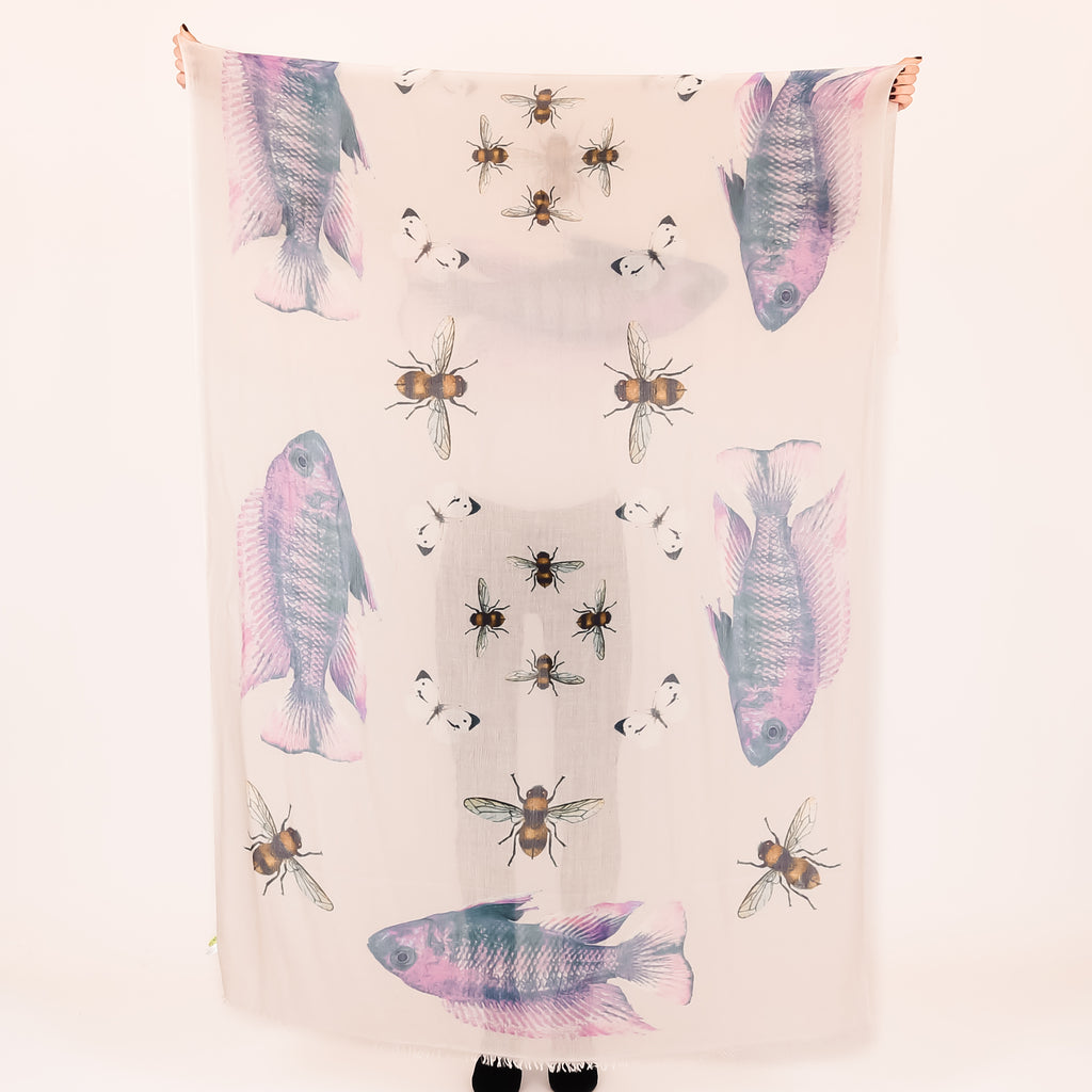 BUTTERFLY & FISH CASHMERE SCARF