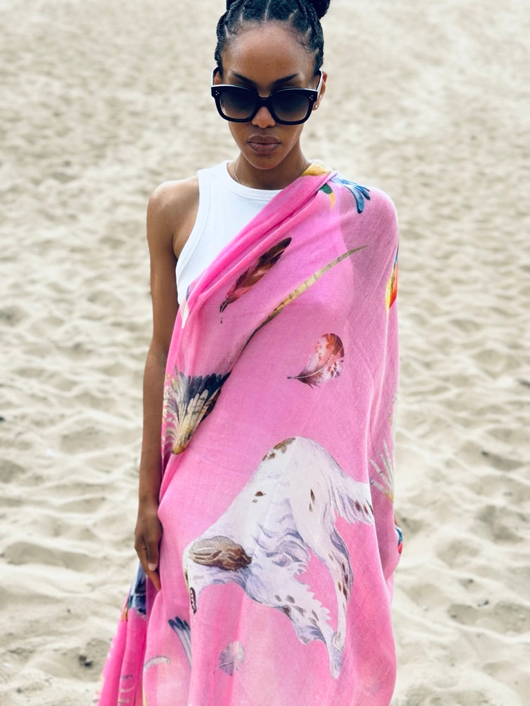 DOGS & BIRDS CASHMERE SCARF