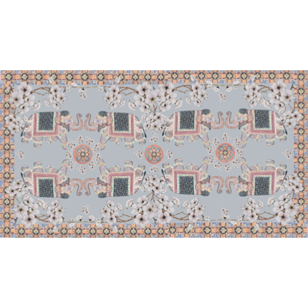 ELEPHANT CEREMONY CASHMERE SCARF - BLUE