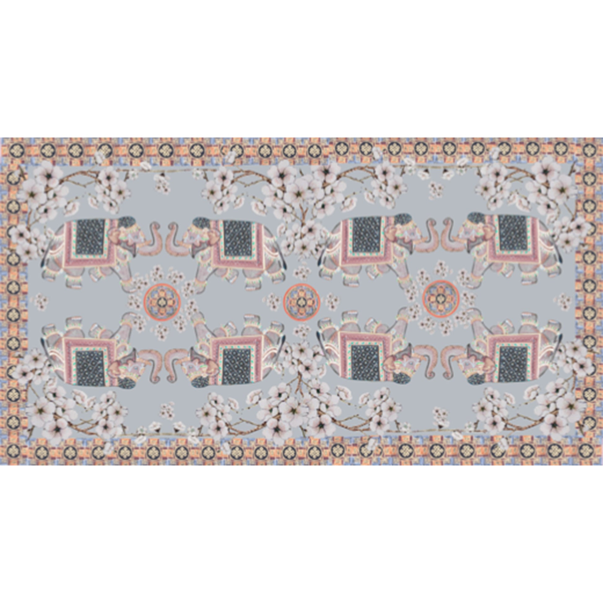 ELEPHANT CEREMONY CASHMERE SCARF - BLUE