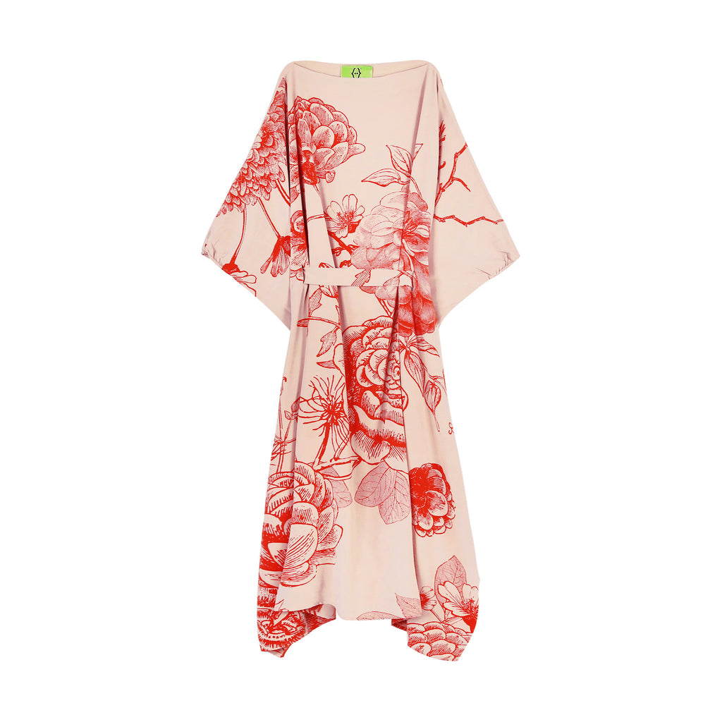 FLOWER EXPLOSION EVENING DRESS - CREME/RED