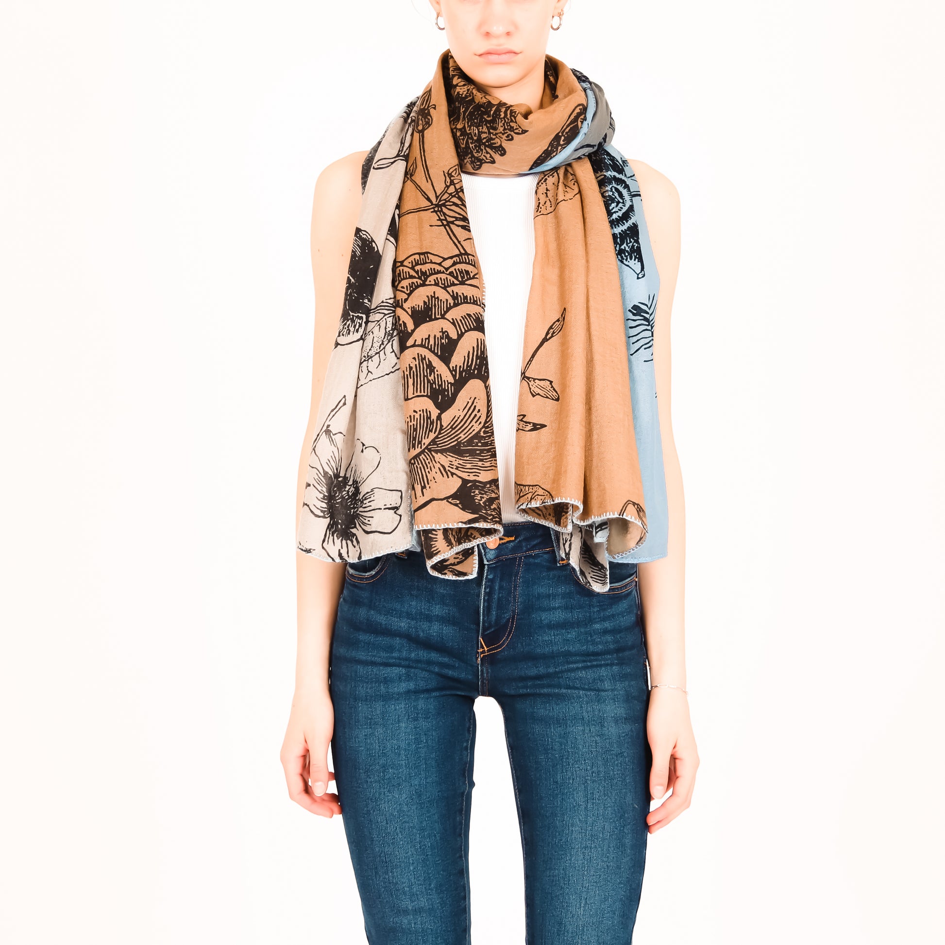 FLOWER EXPLOSION 3 COLOR FELTED CASHMERE SCARF