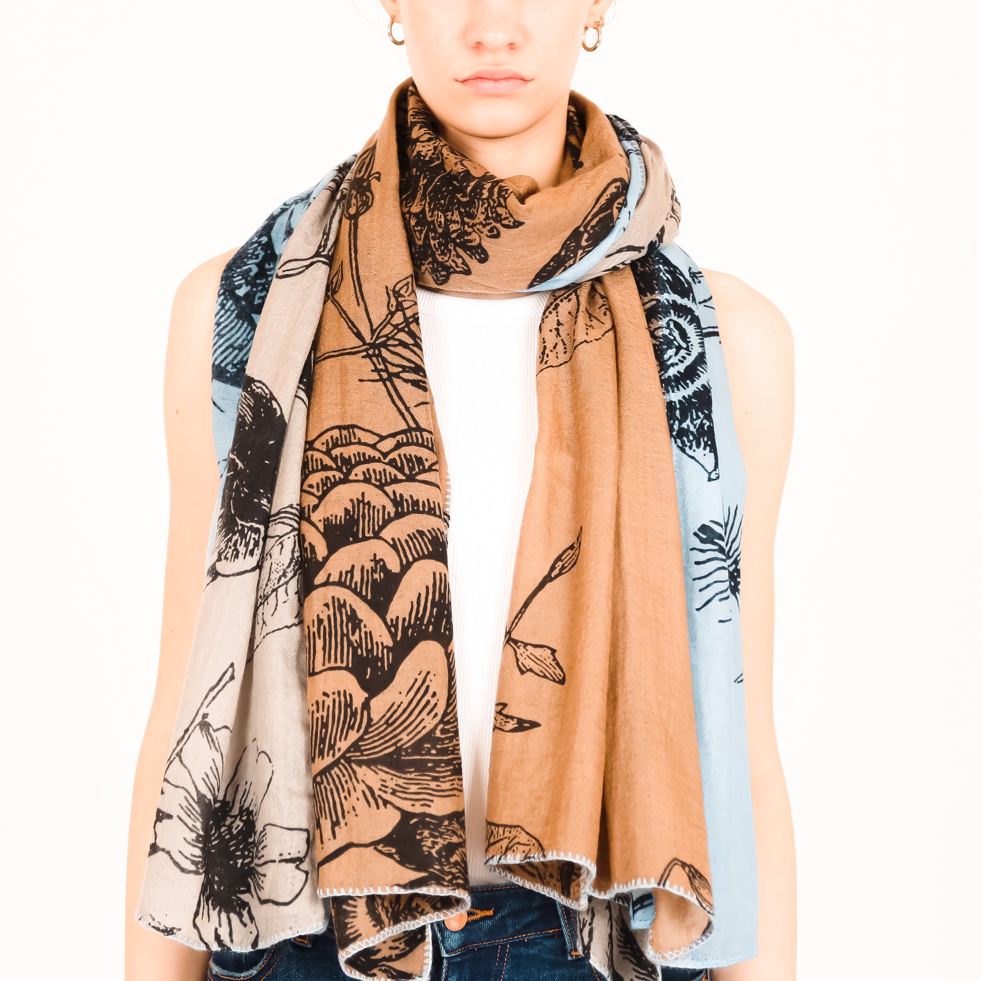 FLOWER EXPLOSION 3 COLOR FELTED CASHMERE SCARF