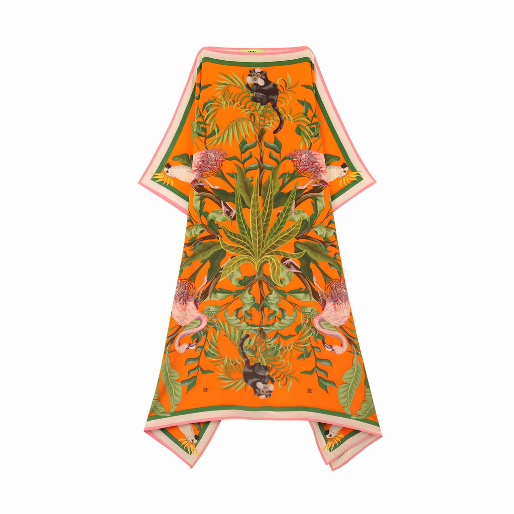 JUNGLE ANIMALS SILK TUNIC - ORANGE