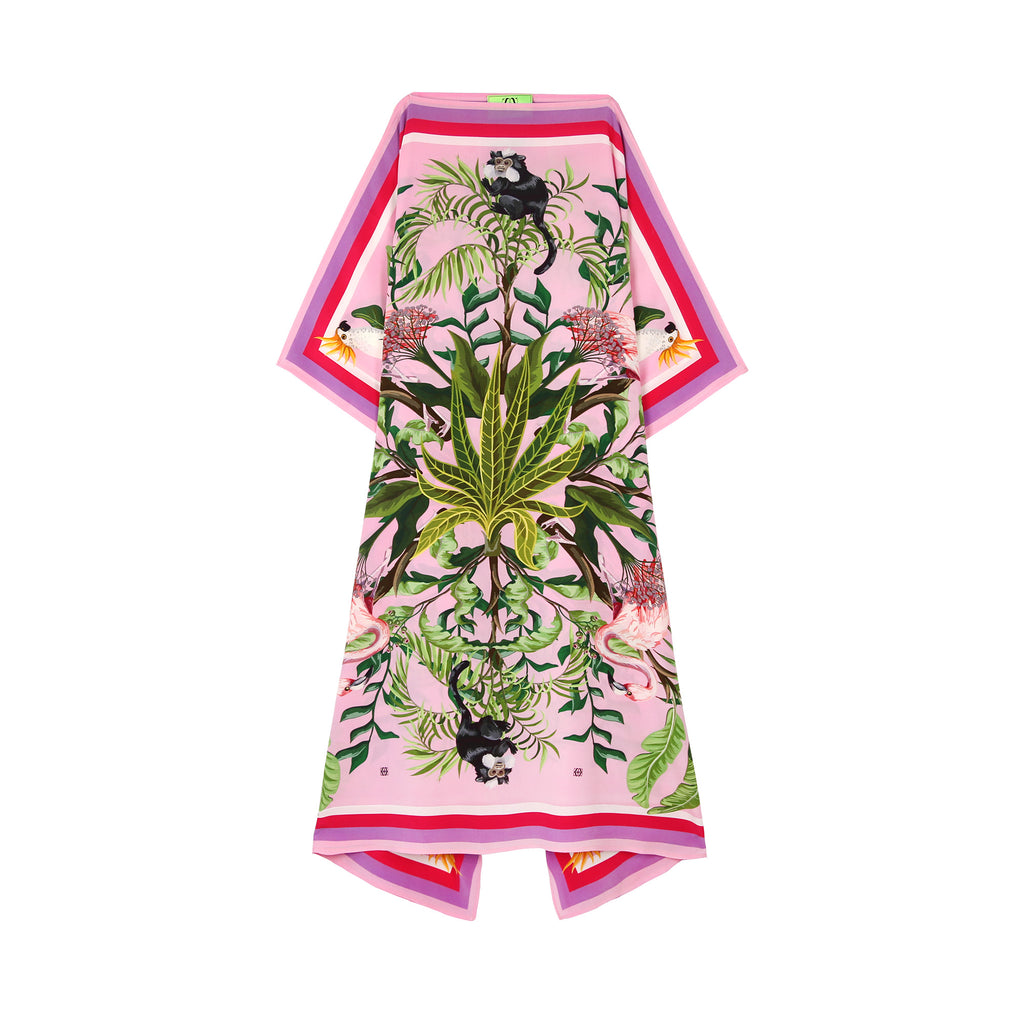 JUNGLE ANIMALS SILK TUNIC - ROSE