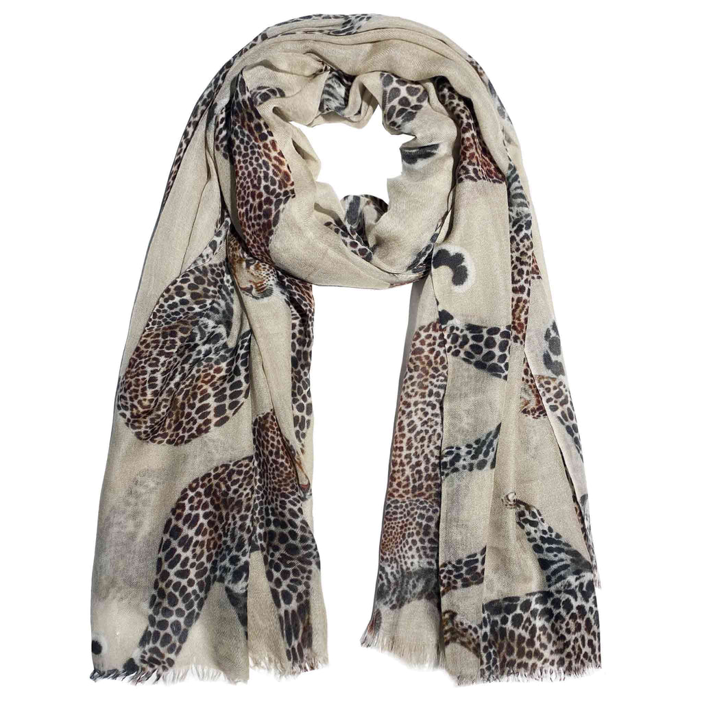 LEOPARD NATURAL CASHMERE SCARF