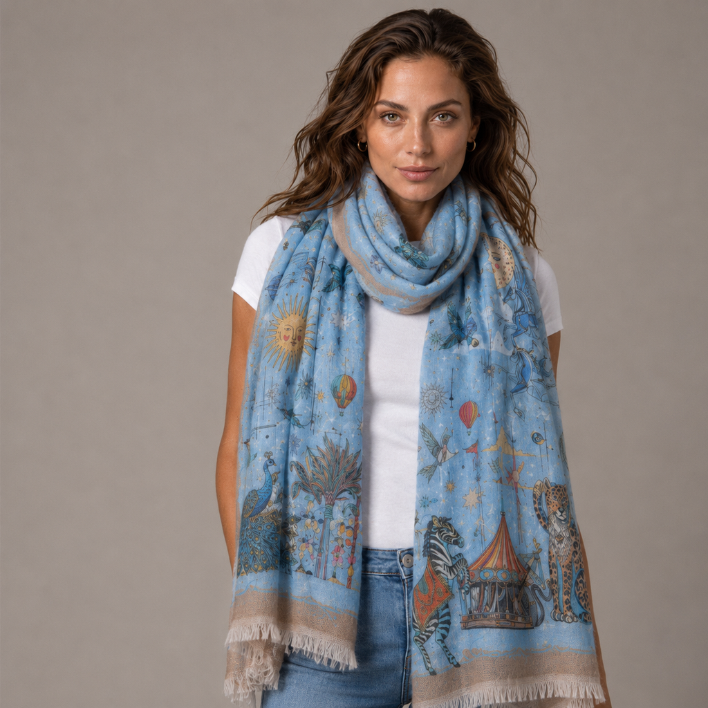 AURORA CASHMERE SCARF - LIGHT BLUE
