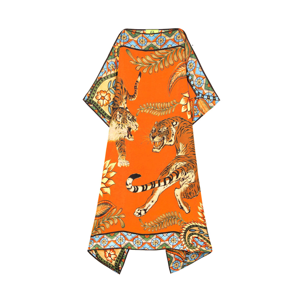 TIGER & JUNGLE SILK TUNIC - ORANGE