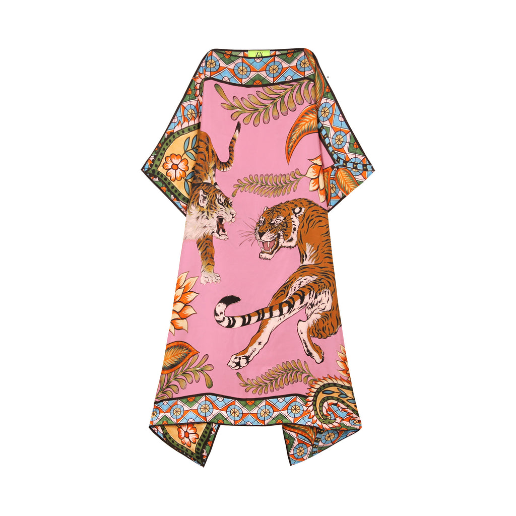 TIGER & JUNGLE SILK TUNIC - ROSE