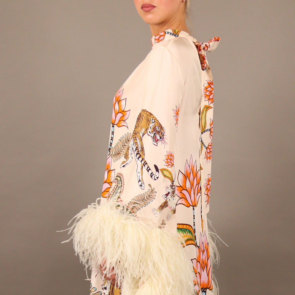 TIGER PRINCESS DRESS WITH FEATHERS