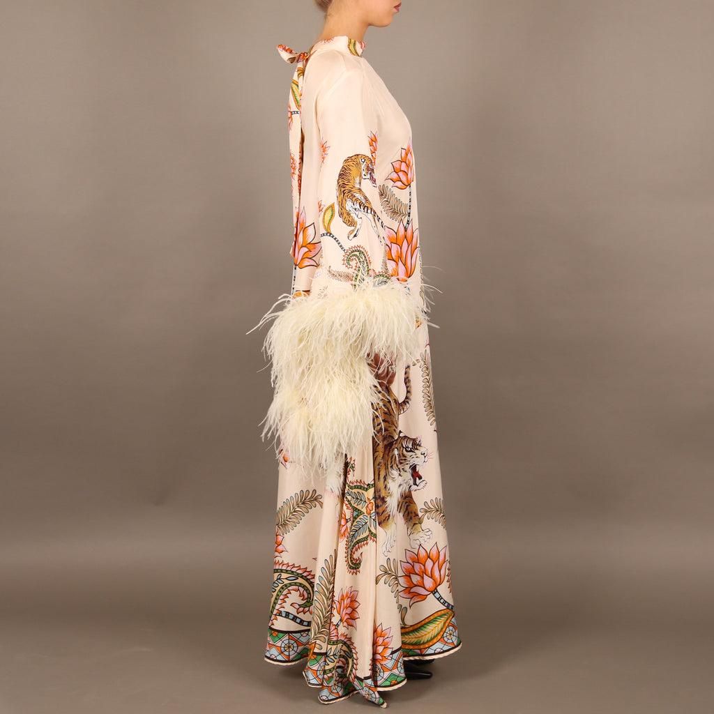 TIGER PRINCESS DRESS WITH FEATHERS